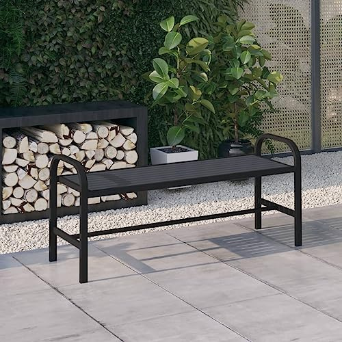 Teenpull Gartenbank 124,5 cm, Schwarz, Stahl und WPC, wetterfest, robuste Parkbank für Terrasse, Veranda, Außenbereich