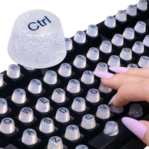 128 Stück Tastaturaufkleber für Lange Nägel für Desktop-Computer | Glitzernde Tastaturperlen mit Buchstaben, Weiche Silikon-Tastaturkappen für Nagelkunst zum Tippen für Desktop-Computer