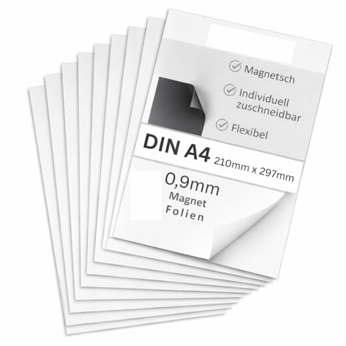 Strong Magnets Neodym Magnetfolie - DIN A4-0,9mm - Extra stark - dezent, praktisch & flexibel zuschneidbar - 2 Stück - White Glossy