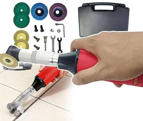 Tile Joint Cleaning Machine--Electric, 90° Tile Floor Seam Cleaner, 6 Speed Setting, 15000 RPM -- for Kitchen, Bathroom ,Red