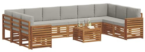vidaXL Sofagarnituren 11 pcs Natürlich und Hellgrau Massivholz Akazie, Gartenlounge, modernes Outdoorsofa, sicheres Sitzset, gemütliche Terrassenmöbel