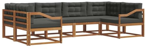 vidaXL Outdoor-Sofagarnitur mit Kissen 6 pcs Natur und Anthrazit, Akazienholz Outdoor-Sofa-Set, modernes Gartenmöbel, Pool-Sitzgelegenheiten, Hinterhof-Lounge, Patio