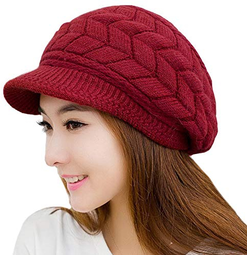 Loritta Womens Winter Beanie Hat Warm gestrickte Slouchy Wool Hats Cap mit Visier