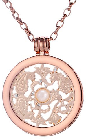 Morella Damen Halskette Rosegold 70 cm Edelstahl mit Amulett und Coin 33 mm Windornament in Schmuckbeutel