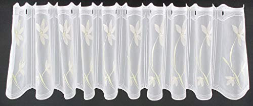 Verdi Scheibengardine Blumenmuster Bestickt 30 cm hoch weiß hellgrün Natur - Wunschbreite frei wählbar durch gekaufte Menge in 15,5 cm Schritten - Meterware