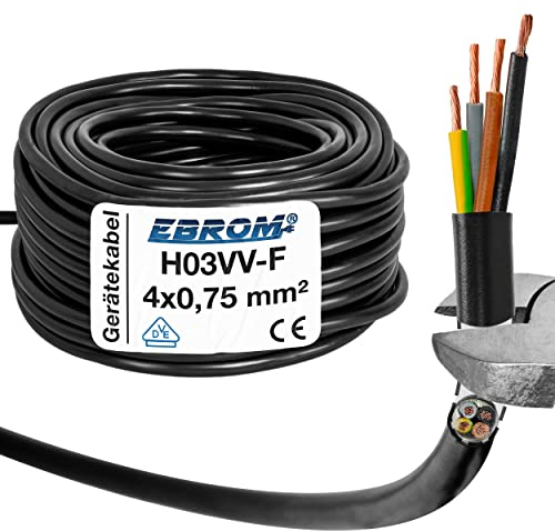 EBROM - tubo in plastica rotondo con cavo LED, cavo dispositivo di linea H03VV-F 4x0,75 mm², nero, 20 m