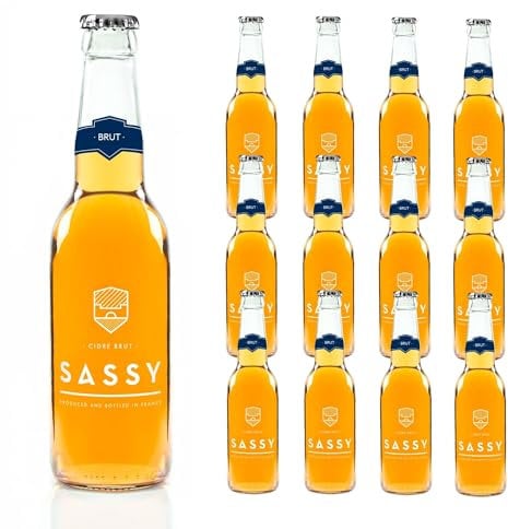 Maison Sassy Brut Cider 5.2% - 12 x 330ml - Hand-Crafted Traditional Normandy Fruit Cider, Premium-Quality, Low Calorie, Gluten Free, 100% Natural & No Added Sugar