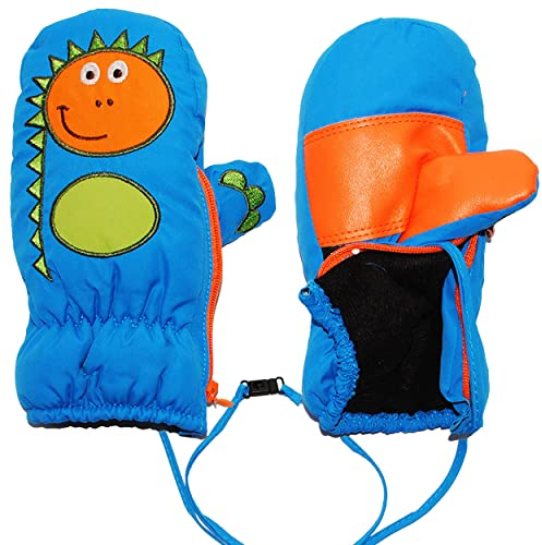 alles-meine.de GmbH Fausthandschuhe - mit Reißverschluß & langem Schaft - Gr. 1 bis 2 Jahre - lustiger Dinosaurier - mittel blau - LEICHT anzuziehen ! mit Daumen - Thermohand..