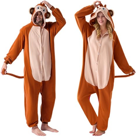 Spooktacular Creations Unisex Adult Monkey jumpsuit Plush Monkey Costume with Hat and Tail for Dress Up Party Role Playing Themed Parties Halloween Costume (M)