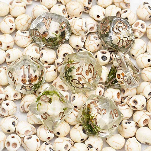 cusdie Polyedrische DND-Würfel, Totenkopf-Würfel, Set für Dungeons und Dragons RPG MTG Tischspiele (Totenkopf mit Seetang)