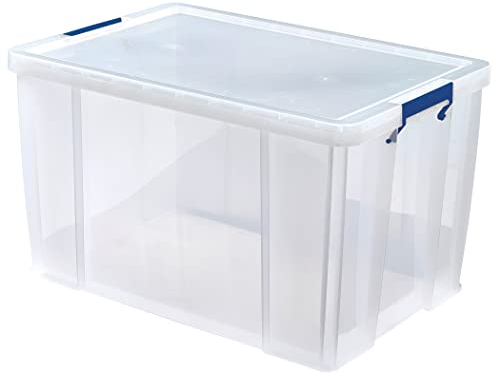 BANKERS BOX 85L Plastic Storage Boxes with Lids. ProStore Super Strong Stackable Plastic Storage Boxes (37.5 x 58 x 38.5cm), Made in the UK, Clear
