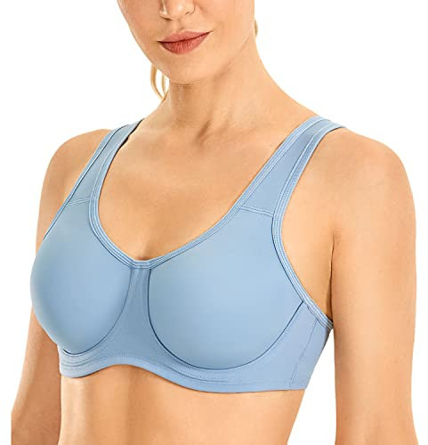 SYROKAN Women's Max Control Solid High Impact Plus Size Underwire Sports Bra for Large Breasts Lotus Root Grey 38E