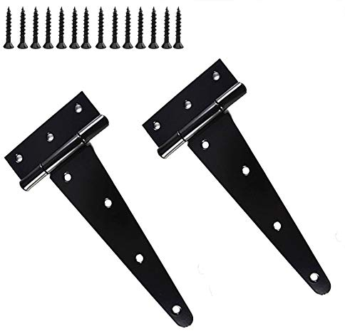 KAIISSA 2 Stück T-Scharniere Rostfreier Stahl Hochleistungs-T-Förmige Scharniere Dreieck Türscharnier, Schwarz T-Scharniere Ideal für Tore Schuppentüren und Scheunentore, 8 Zoll 200 mm, mit Schrauben