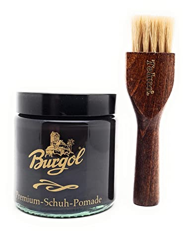 Burgol Premium Schuh Pomade 100ml mit langer Tiegelbürste Dunkelbraun