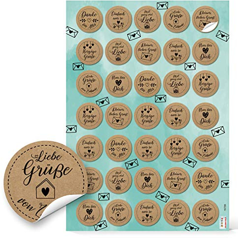 Logbuch-Verlag 35 kleine Aufkleber Sprüche Geburtstag Liebe Danke Geschenkaufkleber ∅ 3,2 cm Kraftpapier für Karten und Geschenke