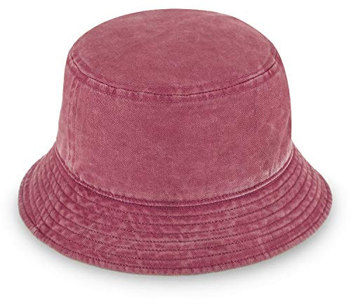 fiebig Washed Cotton Bucket Hat | Unisex Outdoorhut mit zweifarbiger Waschung | Fischerhut aus Baumwolle in vielen Farben & Größen (60-XL, Burgundy)
