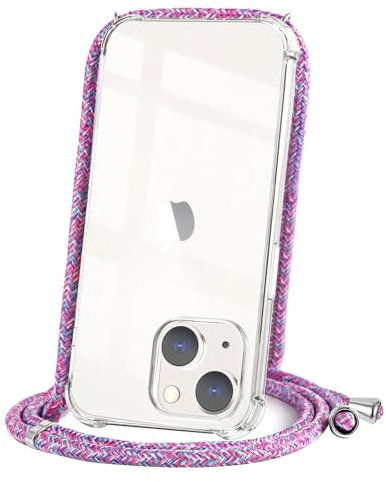 CAROKI Crossbody Case for iPhone 13 Mini,Necklace Mobile Phone Cover with Cord Strap Clear Transparent TPU Soft iPhone 13 Mini Cover Holder with Neck Cord Lanyard Strap-Unicorn