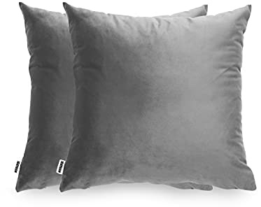 Maradi 2 er Pack Kissenbezüge aus Weichem Samt [Farbe Grau] 45x45cm mit [Unsichtbarer Reißverschluss] Dekoratives Bett Sofa Stuhl Schlafzimmer Küche Garten Wohnzimmer Arbeitszimmer und Büro