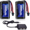 URGENEX Batteria agli ioni di litio da 7,4 V da 2000 mAh 2S con spina SM 2P High Capacity for Remote Control RC Boat H101 RC Batterie con caricatore (2 pezzi)