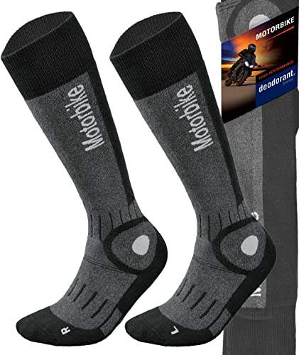 TODO Calze da Moto Lunghe Uomo Caldo Nero, Calzini Motociclista, Motocross (38-40)