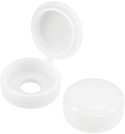 sourcing map Plastic Hinged Screw Cover Caps 5.8mm Hole Fold Snap Washer, White Pack of 100