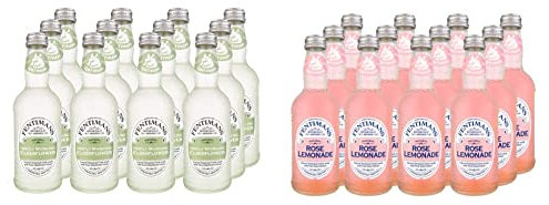 Fentimans Gently Sparkling Elderflower, 275 ml (Pack of 12) & Rose Lemonade, 12 x 275 ml Bottles