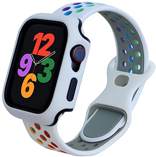 EWENYS Correa Deportiva de Silicona Nike Suave con Funda, Compatible con Apple Watch Serie 6 5 4 44 mm, PC+TPU Case Cover para Protección Deportiva