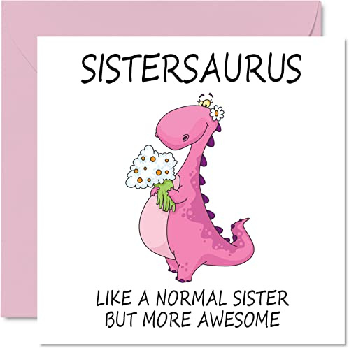 Birthday Cards for Sister, Sistersaurus | Birthday Card from Brother or Step Sister, Happy Sister, Dinosaur Card Gift