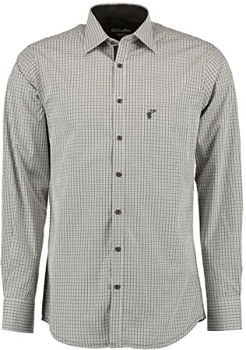 OS Trachten Herren Hemd Langarm Jagdhemd mit Liegekragen Snivy, Größe:45/46, Farbe:dunkelgrün