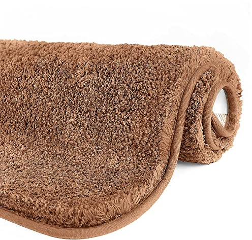 GONICVIN Teppich, 60 x 90 cm Flauschige Mikrofaser Waschbarer Badteppich Badematte, rutschfest Badezimmerteppich für Badezimmer, Wohnzimmer (Hellbraun)