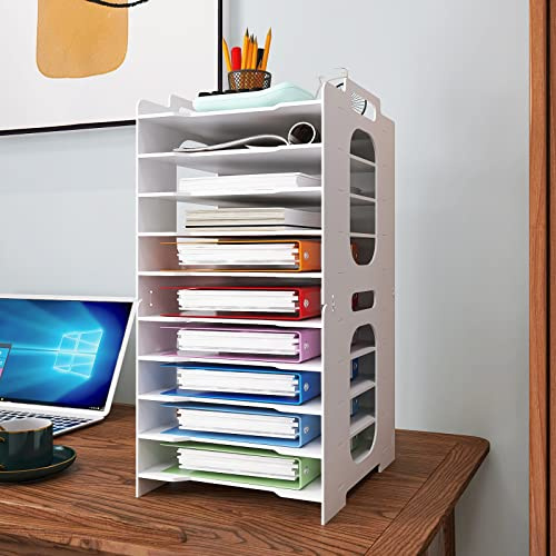 Natwind Stapelbarer Papier-Organizer für den Schreibtisch, weiß, Schreibtisch-Organizer, Briefablage, Dokumentenaufbewahrungsregal für Zuhause, Büro, Schule, 10 Etagen