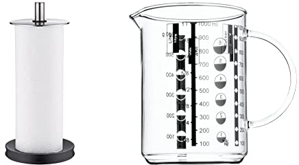 WMF Depot Küchenrollenhalter stehend 32cm, Cromargan Edelstahl, Silikonfüße spülmaschinengeeignet & Gourmet Glas Messbecher 1l, hitzebeständiges Glas, Skalierung für Liter, Milliliter, Tassen u. Gramm