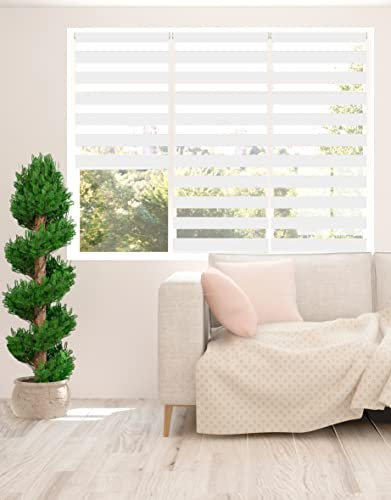 Zebra Blind - Day and Night Roller Blind, Aluminium Frame, Dual Layer Striped Fabric Modern Elegant Window Blind, Easy Clean, Light Control Privacy 145 cm Drop, White, (145cm Width)