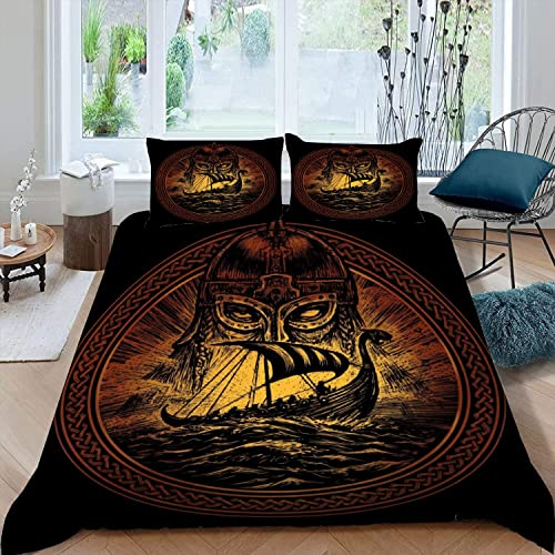 MOUPL Wikinger Bettwäsche 155x220 3teilig 3D Odin Viking Bettbezug Set mit Reißverschluss 100% Leicht Mikrofaser Kuschelig Atmungsaktive Sommer Viking Betten Set mit 2 Kissenbezug 80x80 cm