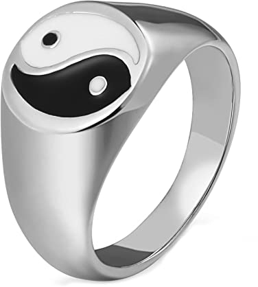 Dsnyu Herrenring, Siegelring Ying Yang, Edelstahl Ring Silber für Hochzeit, Größe 62 (19.7)