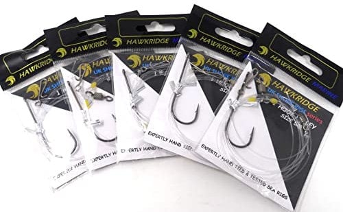 HAWKRIDGE 5 Pack of Single 1 Hook PULLEY RIG Size 5/0 Commercial Quality Ready Tied Rigs - Ideal for Sea Surf Casting Fishing (80lb Main - 50lb Snood)
