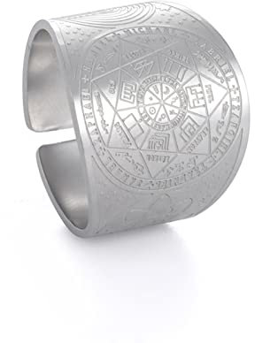 LIKGREAT Siegel der 7 Erzengel Ringe Biblische 7 Heilige Engel Ring Gebet Talisman Amulett Ringe Edelstahlring Schutz Religiöser Schmuck Geschenke für Männer Frauen