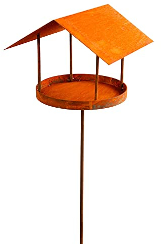Manufaktur Lichtbogen Rost Vogelfutterhaus am Stab Metall Futterhaus Edelrost Futterplatz für Vögel