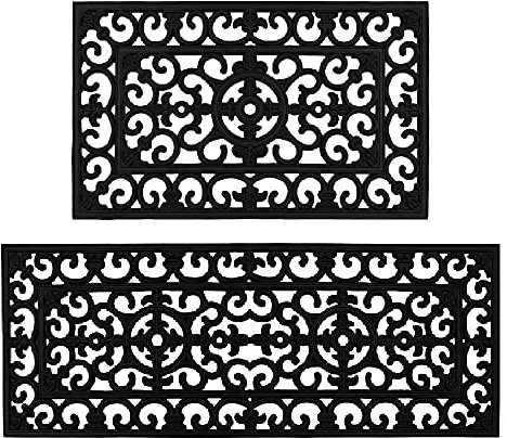 JVL Lexi Wrought Iron Effect Rubber Door Mat and Patio Mat Set