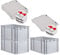 PROREGAL SuperSparSet 3x Eurobox NextGen Grip mit Scharnierdeckel und roten Schiebeschnappverschlüssen, HxBxT 32x40x60cm, 65 L, Grau, Griffe geschlossen, Eurobehälter, Transportbox