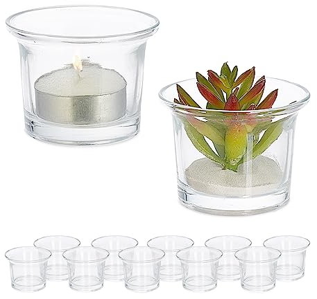 Relaxdays Photophores, Lot de 12, Supports à Bougies, sobres, Verres votifs Hauts, H x D : 4,5 x 6 cm, déco, Transparent