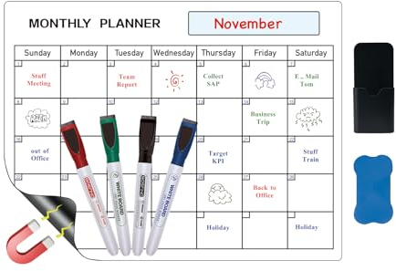 DumanAsen Magnetischer trocken abwischbarer Kalender für den Kühlschrank – 30,5 x 40,6 cm Monats-Whiteboard-Kalender für Kühlschrank – inklusive 4 Marker