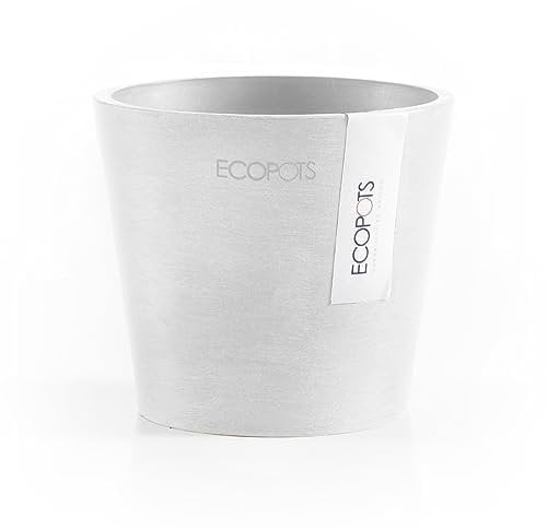 Ecopots Pot de fleurs Amsterdam blanc - Diamètre : 8 cm - Petit pot rond - En plastique recyclé - Cache-pot moderne pour l'intérieur et l'extérieur