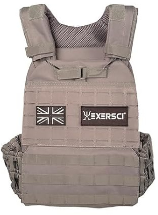 Exersci® Tactical Weighted Vest (1.5kg - 23.5kg) - Calisthenics, Bodyweight Workouts, HIIT, Cardio & Strength Training (23.5kg Vest (Vest + 4 x 5.5kg Plate), GREY)
