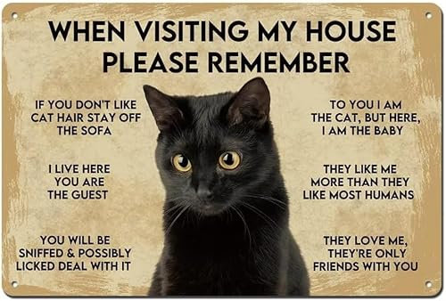 Yunking Vintage Wall Decoration: Black Cat Metal Sign, 8x12 Inch, Funny Poster for Apartment & Cat House Decor