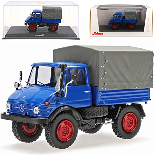 Mercedes-B U406 Unimog Pritsche Blau mit Abnehmbarer Plane 1963-1989 1/43 Schuco Modell Auto Modell Auto