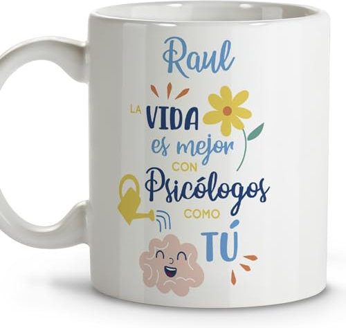 LolaPix Tazas desayuno. Taza cerámica 330 ml. Personalizadas con nombre. Regalos psicólogos. Tazas originales para regalar.