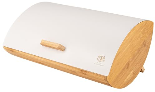 KARL HAUSMANN Porta Pane da Cucina con Coperchio - Bianco Portapane Bambu - Moderno Contenitore per il Pane - Scatola Portapane in Metallo - Cassetta Portapane - Bread Box - 35 x 25 x 15,5 cm