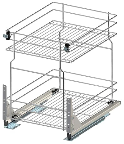 woplus - Schrankauszug Küche mit Softclose [500mm] | Auszug Küchenschrank mit 2 Etage | Unterschrankauszug Chrome | Vollauszug Bodenmontage | Küchenschrank Organizer Ausziehbar