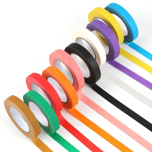 10 Rotoli Nastro Adesivo Colorato, 1cm x 13m Carta Colorato Arcobaleno Nastri Colorati Nastro Adesivo Washi Tape per DIY Diario Pittura Artigianato Scrapbooking Materiale Artistico Album Drafting